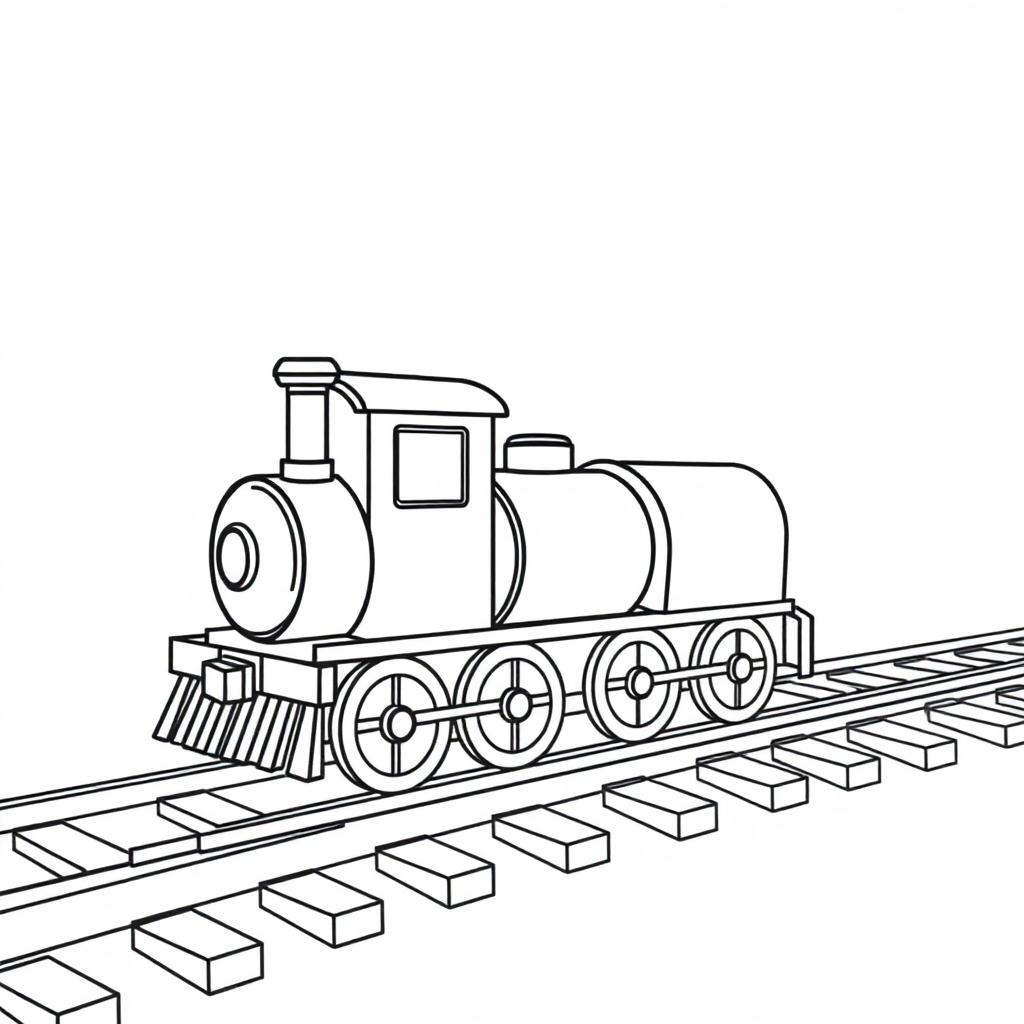 Cute Train On Tracks Coloring Page