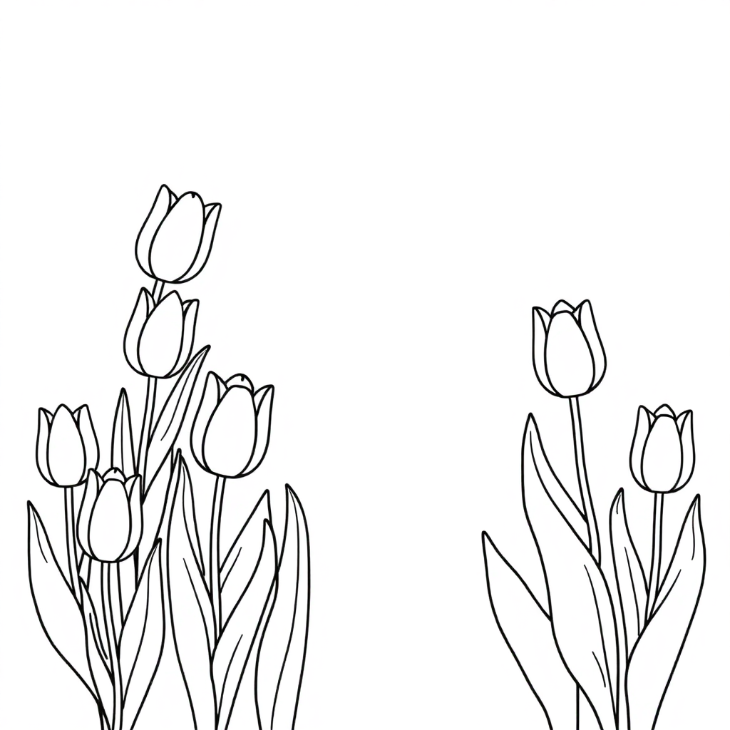 Cute Tulip Garden Coloring Page