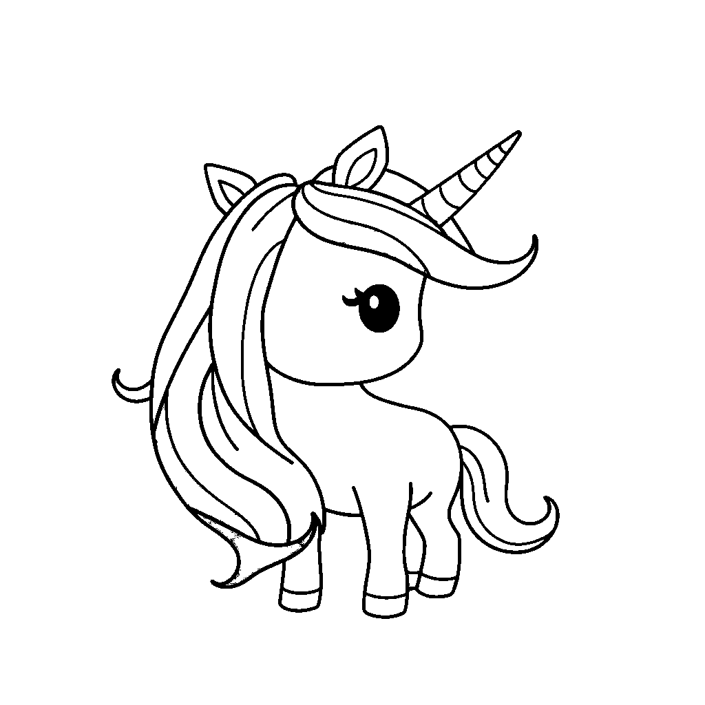 Cute Unicorn With Rainbow Mane Coloring Page