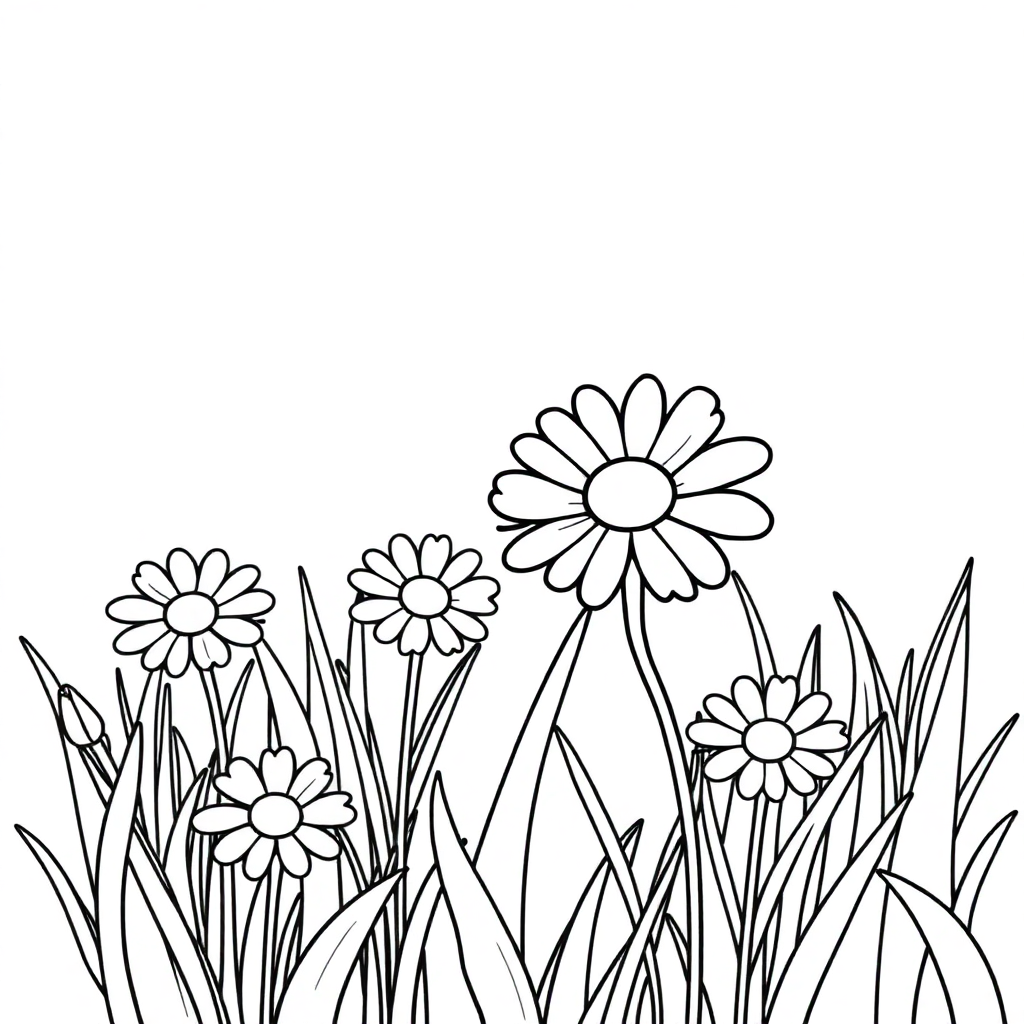 Daisy Meadow In Garden Coloring Page