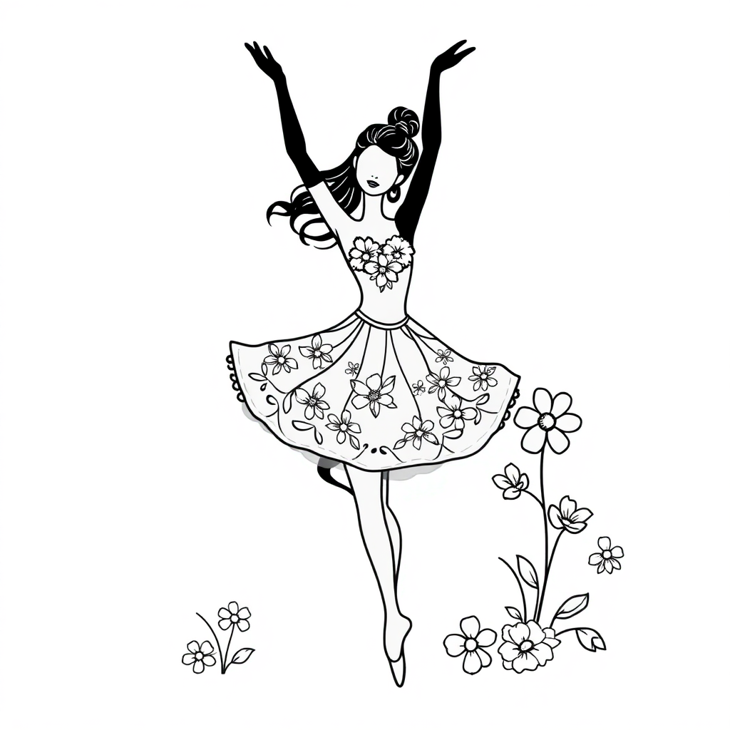 Dancer Ballet With Flowers Coloring Page