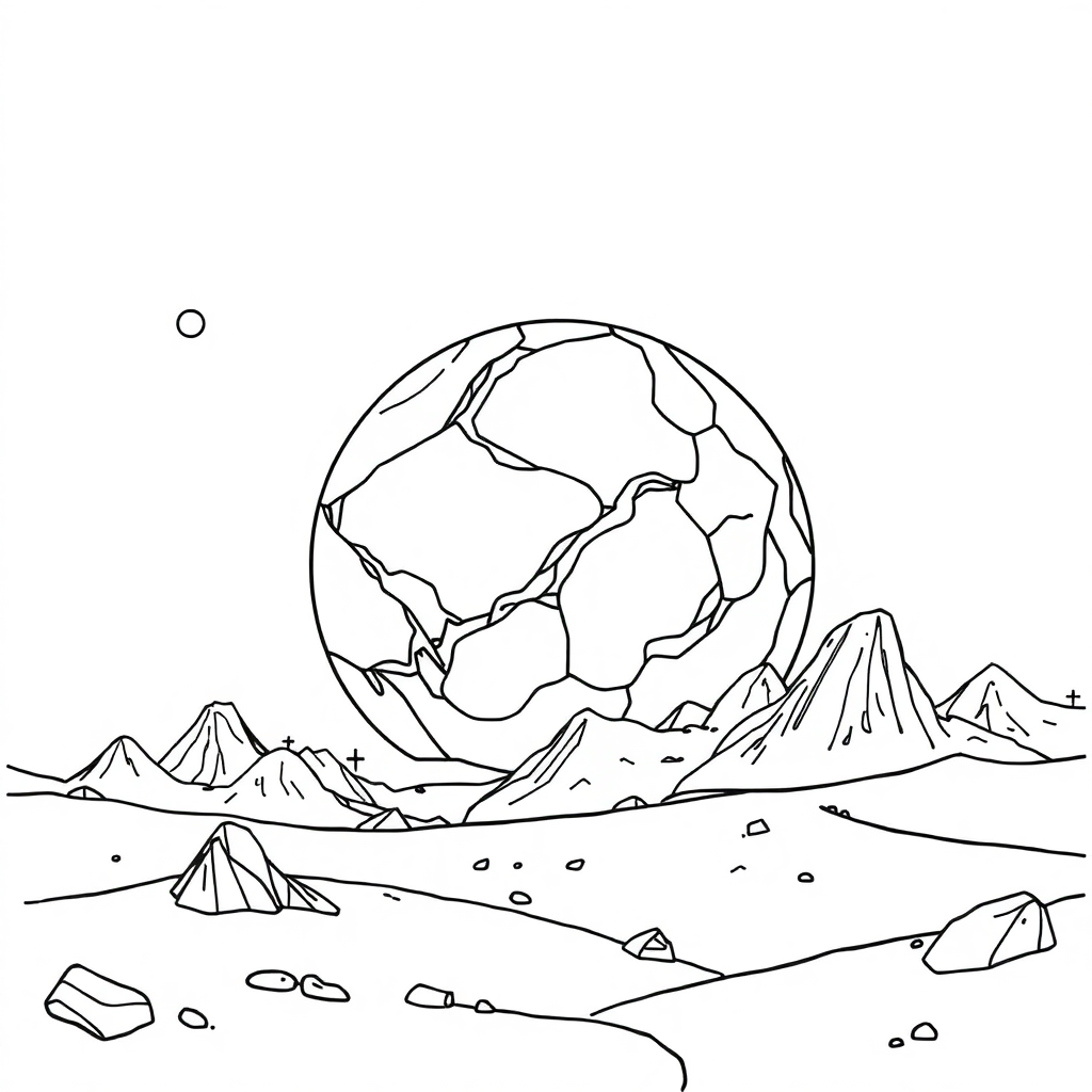 Detailed Alien Planet Landscape Coloring Page