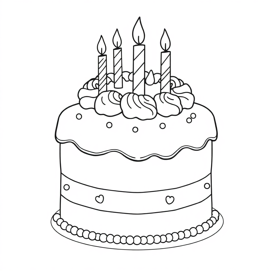 Detailed Birthday Cake Coloring Page