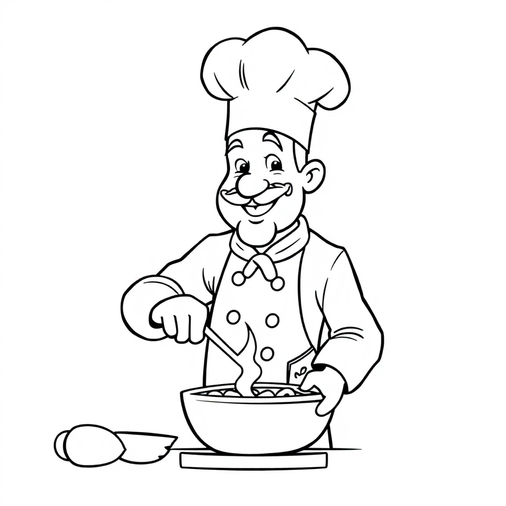 Detailed Chef Cooking Coloring Page