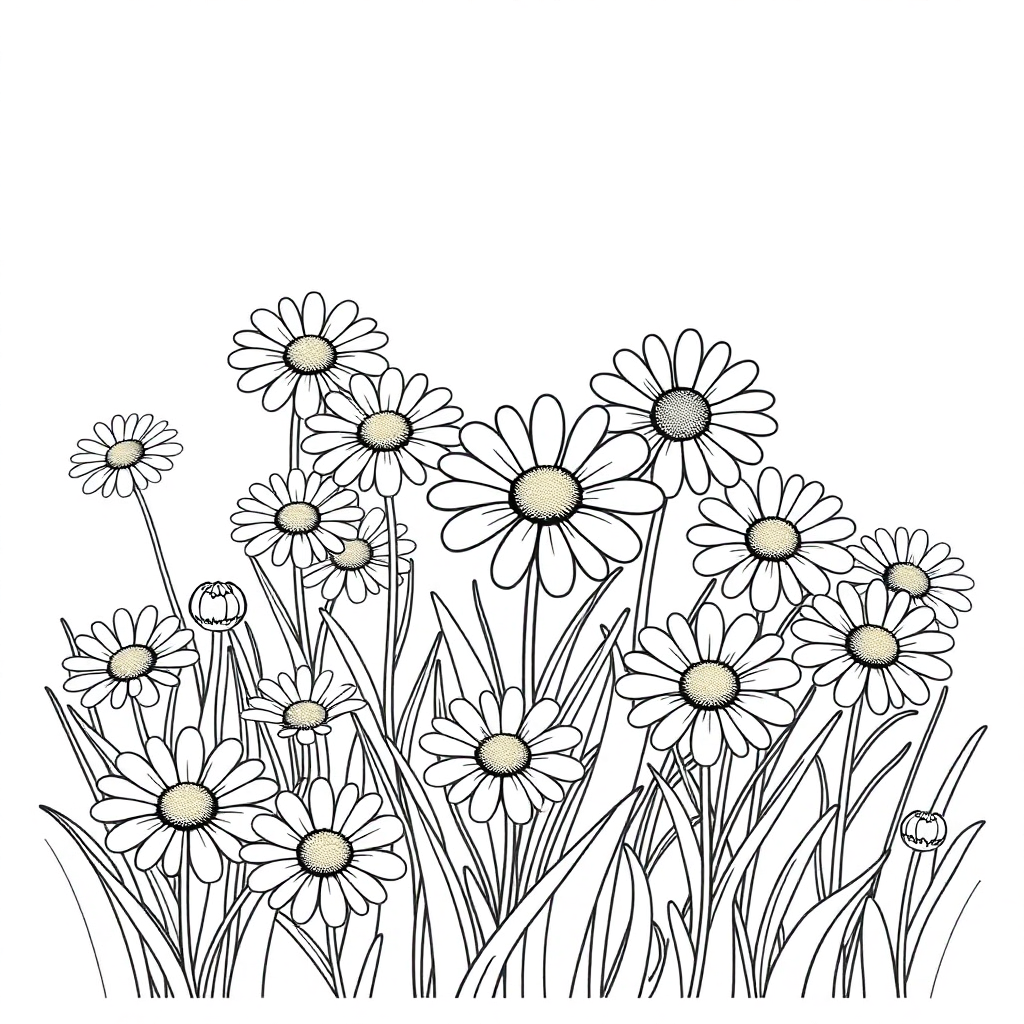 Detailed Daisy Meadow Coloring Page