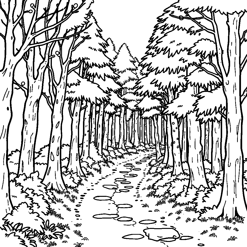 Detailed Forest Path Coloring Page