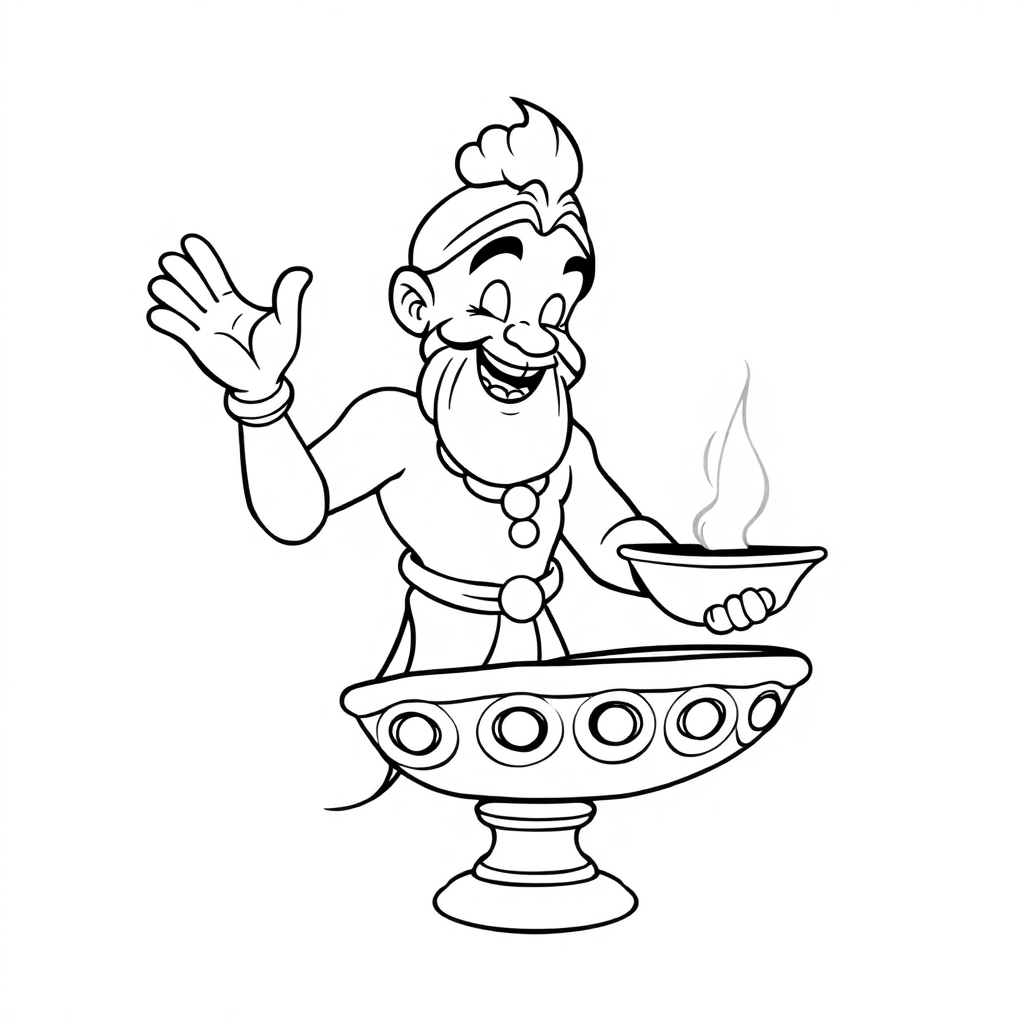 Detailed Genie From Lamp Coloring Page