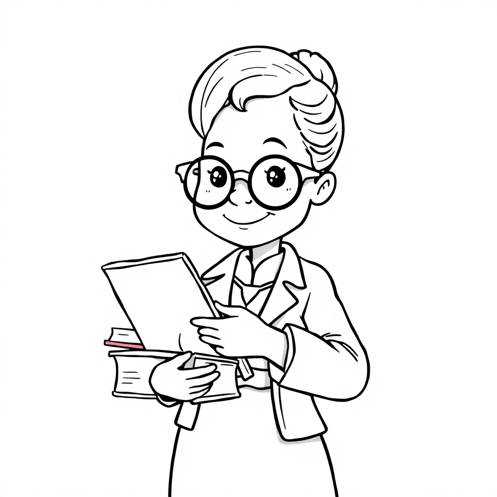 Detailed Librarian With Books Coloring Page