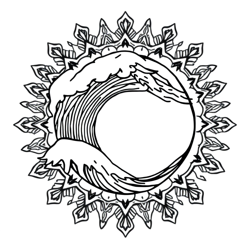 Printable Detailed Ocean Wave Mandala Coloring Page