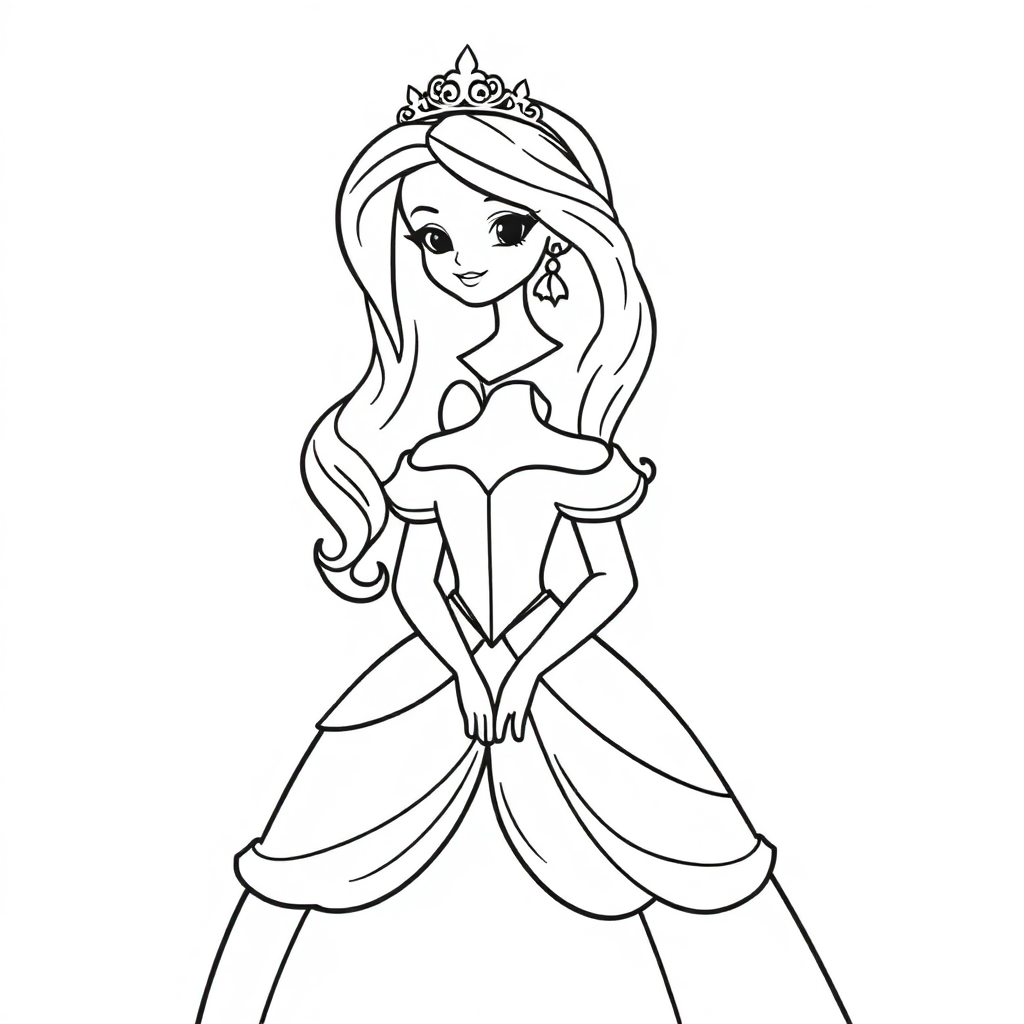 Detailed Princess In Dress Coloring Page