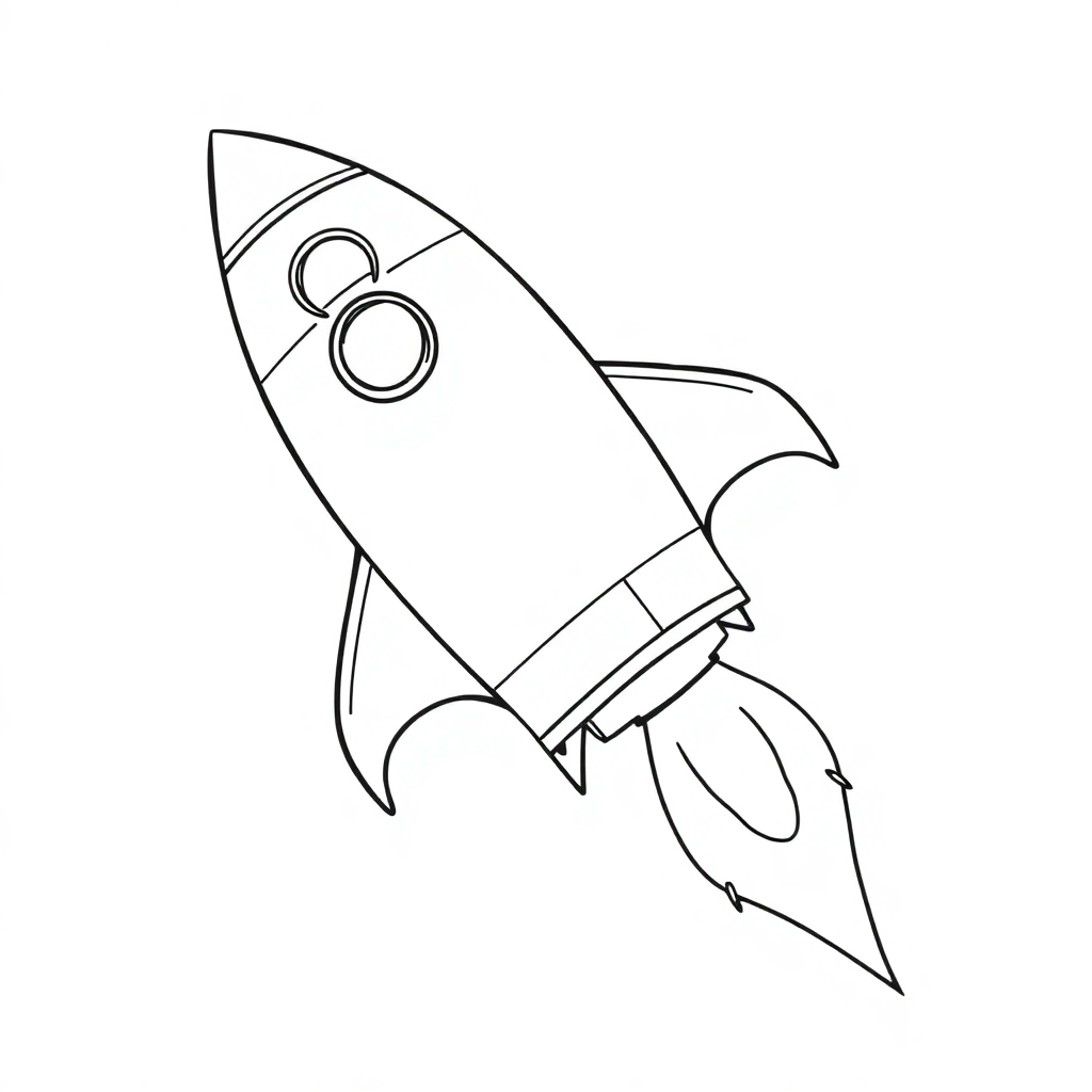 Detailed Rocket Ship Flying Coloring Page