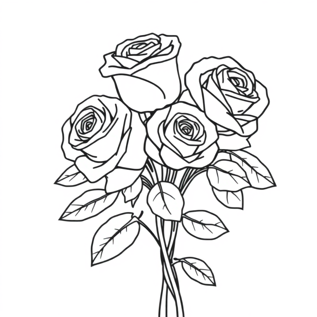 Detailed Rose Bouquet Valentines Coloring Page