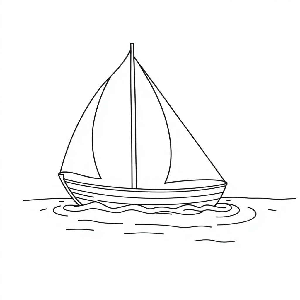 Detailed Sailboat On Water Coloring Page