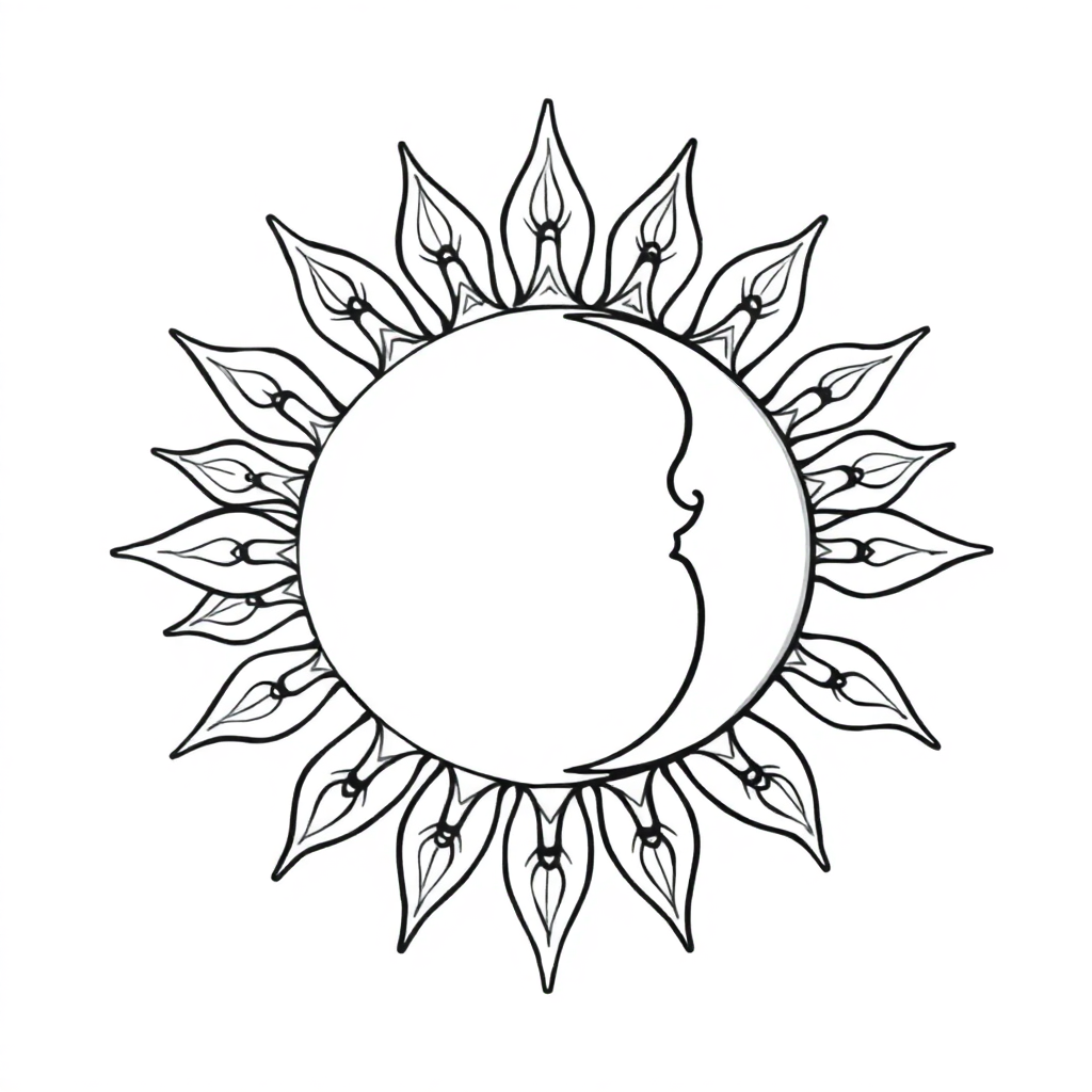 Printable Detailed Sun And Moon Mandala Coloring Page