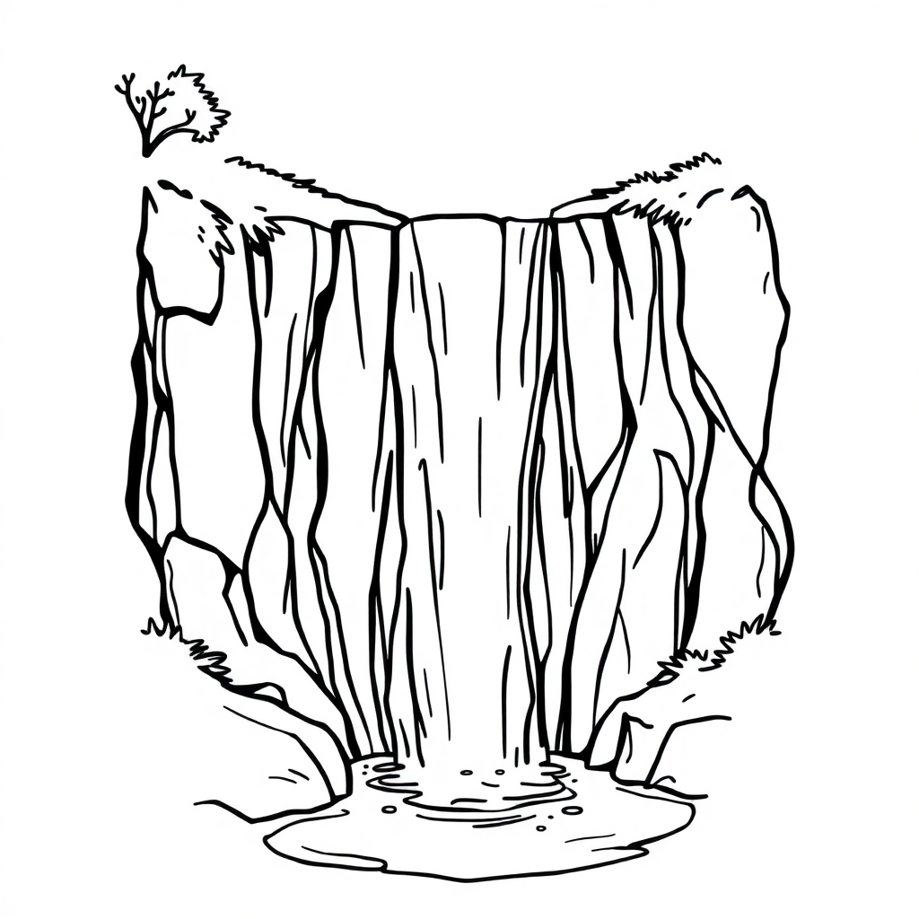 Detailed Waterfall Scene Coloring Page