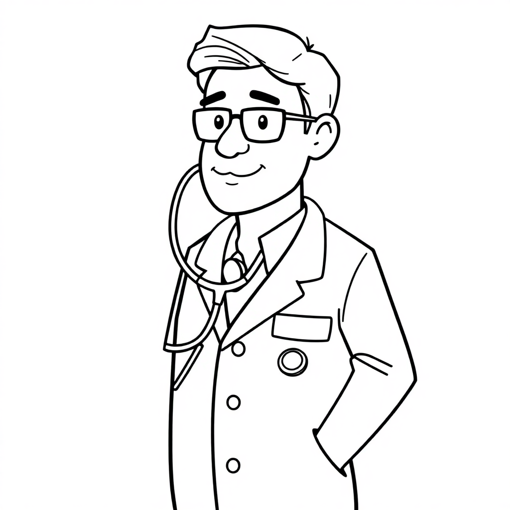 Doctor With Stethoscope Coloring Page