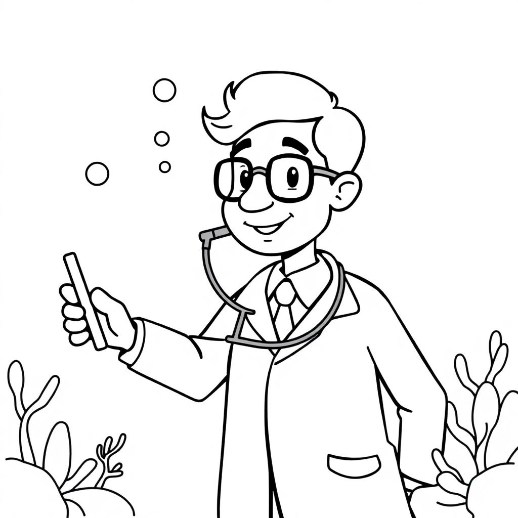 Doctor With Stethoscope Underwater Coloring Page