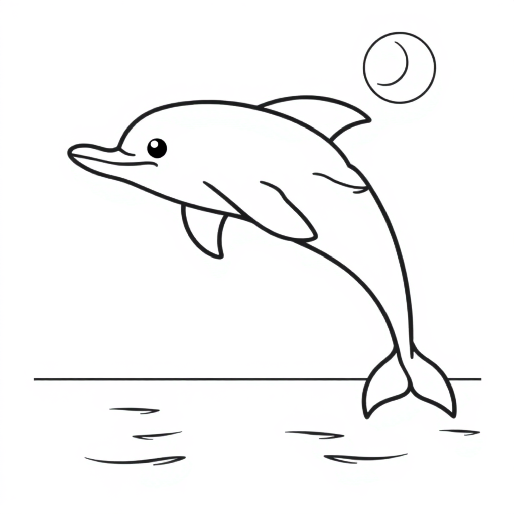 Dolphin Jumping At Night Coloring Page