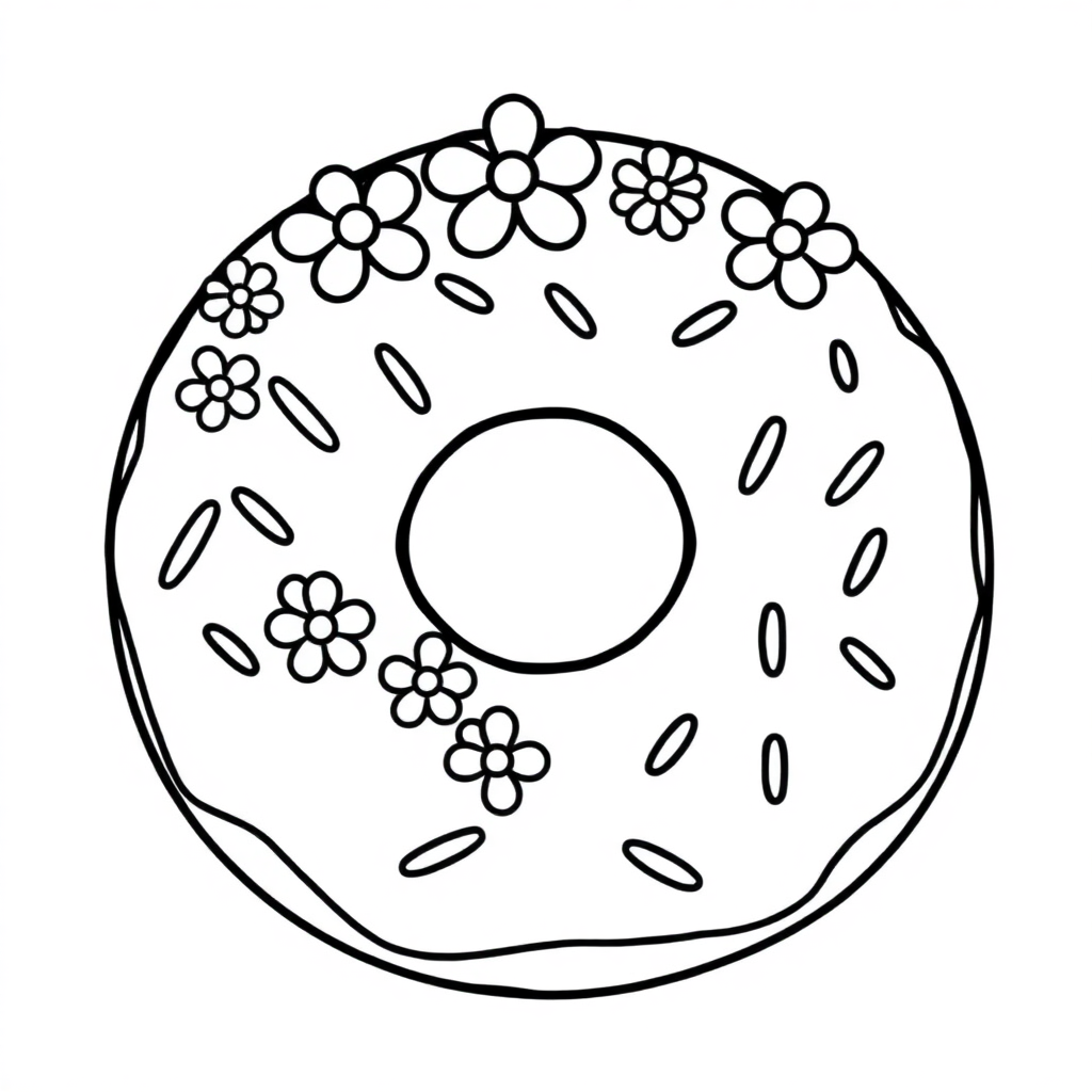 Donut With Sprinkles With Flowers Coloring Page