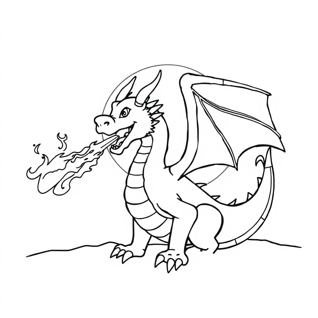 Dragon Breathing Fire At Sunset Coloring Page