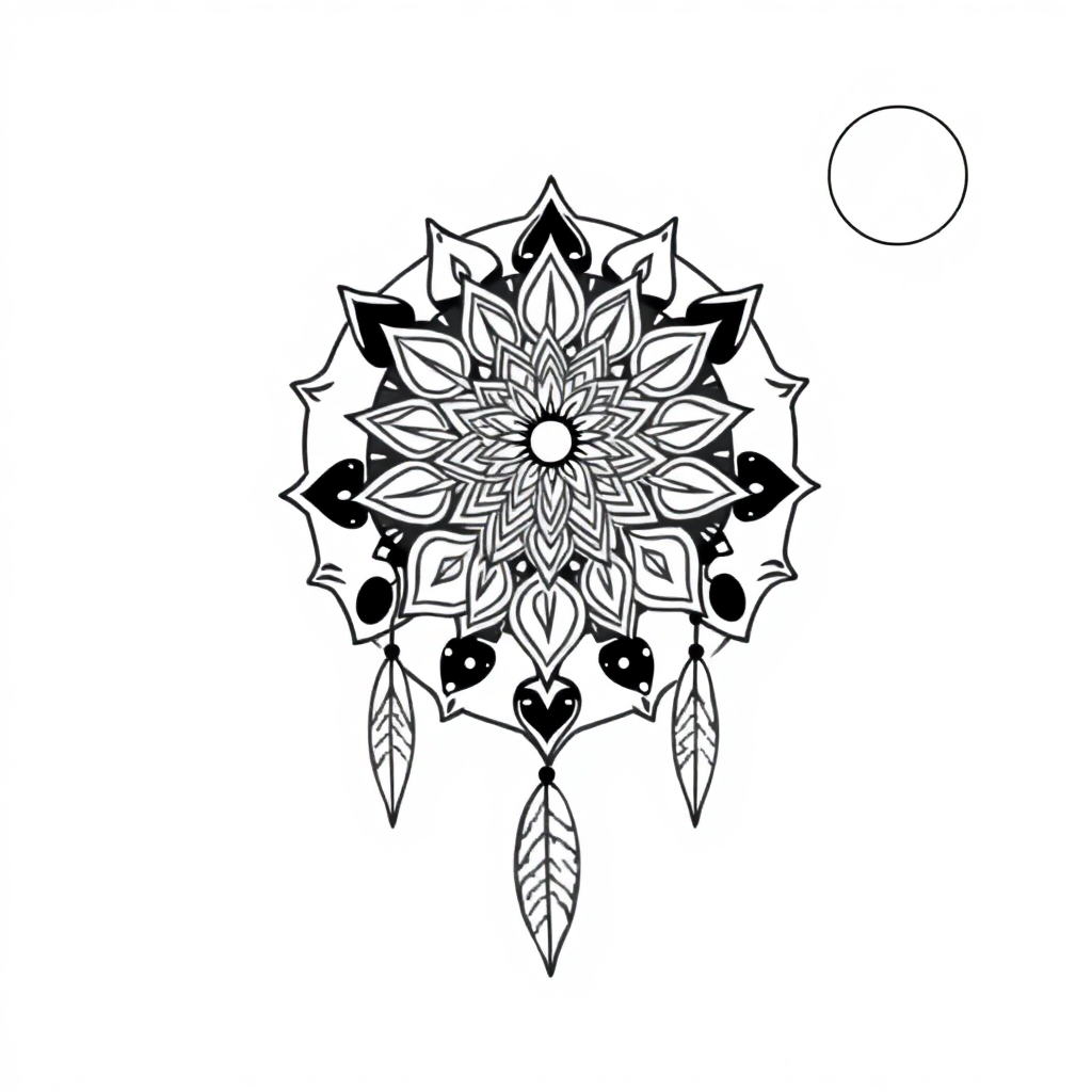 Dreamcatcher Mandala At Night Coloring Page