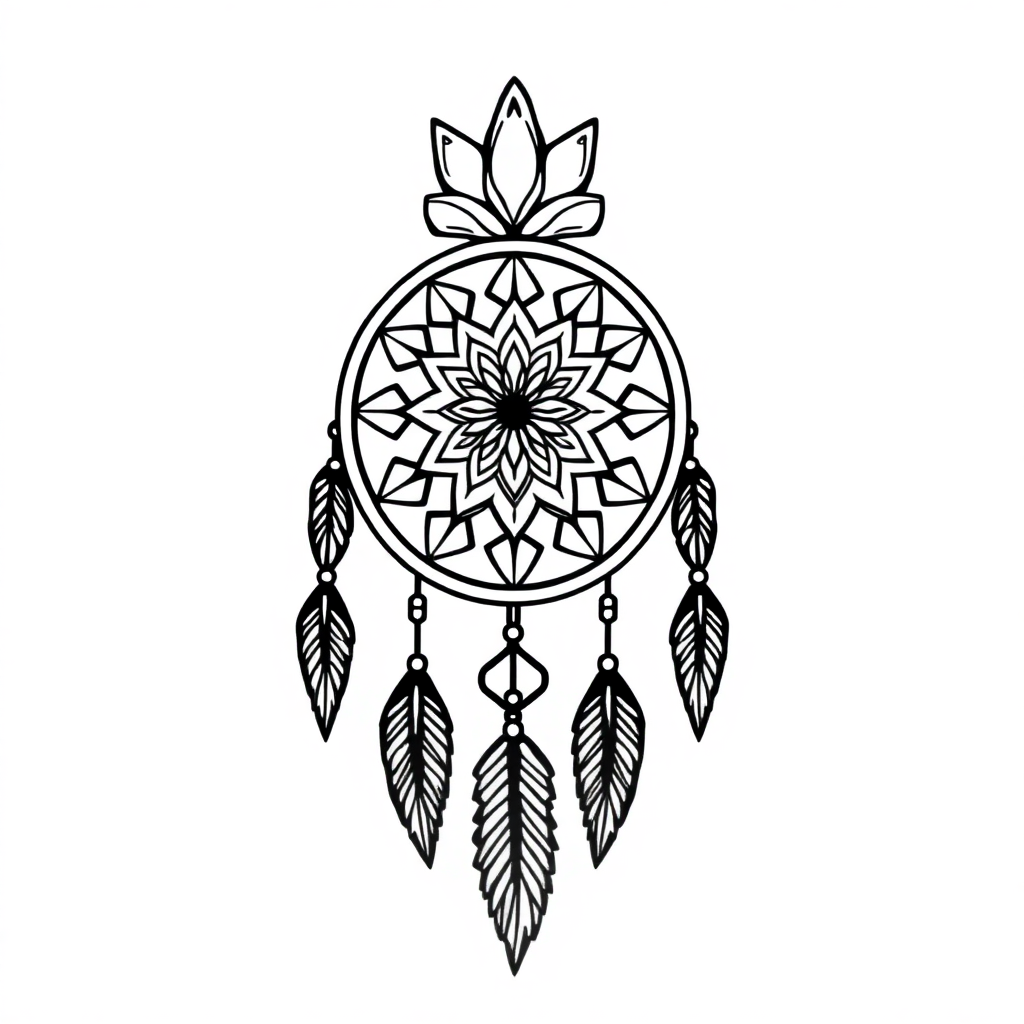 Detailed Dreamcatcher Mandala In Rain Coloring Page