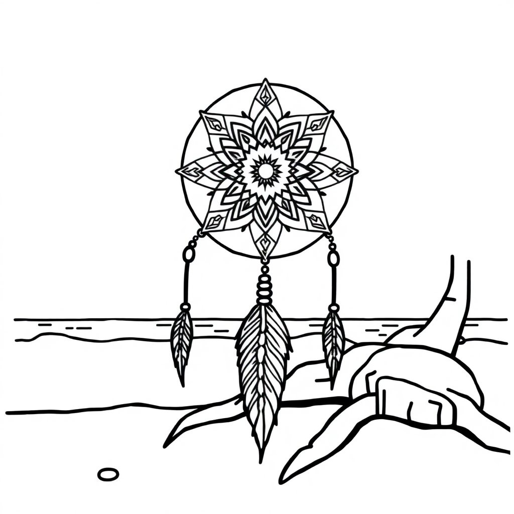 Dreamcatcher Mandala On Beach Coloring Page