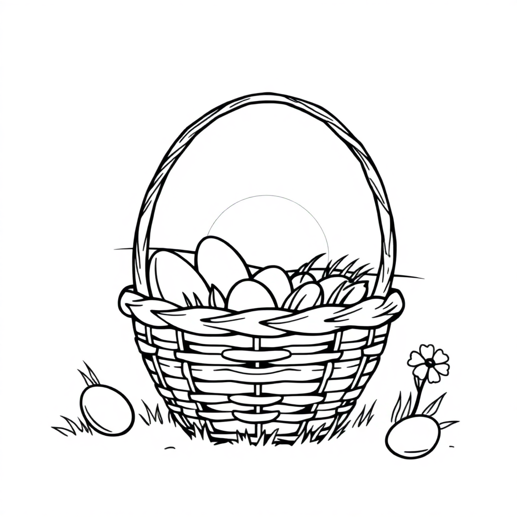 Easter Basket At Sunset Coloring Page