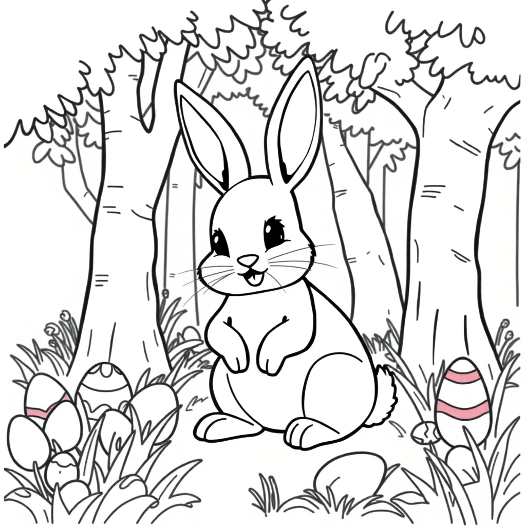 Easter Bunny In Forest Coloring Page