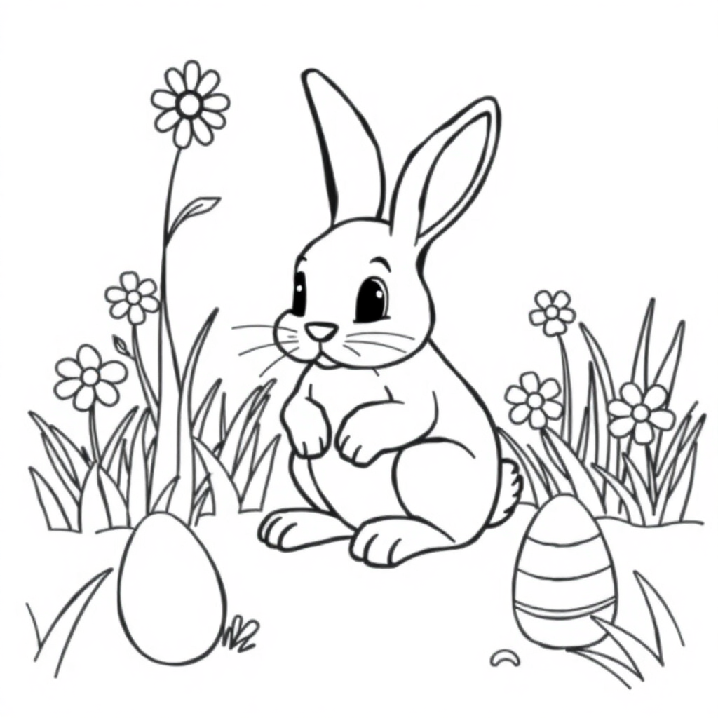 Easter Bunny In Garden Coloring Page