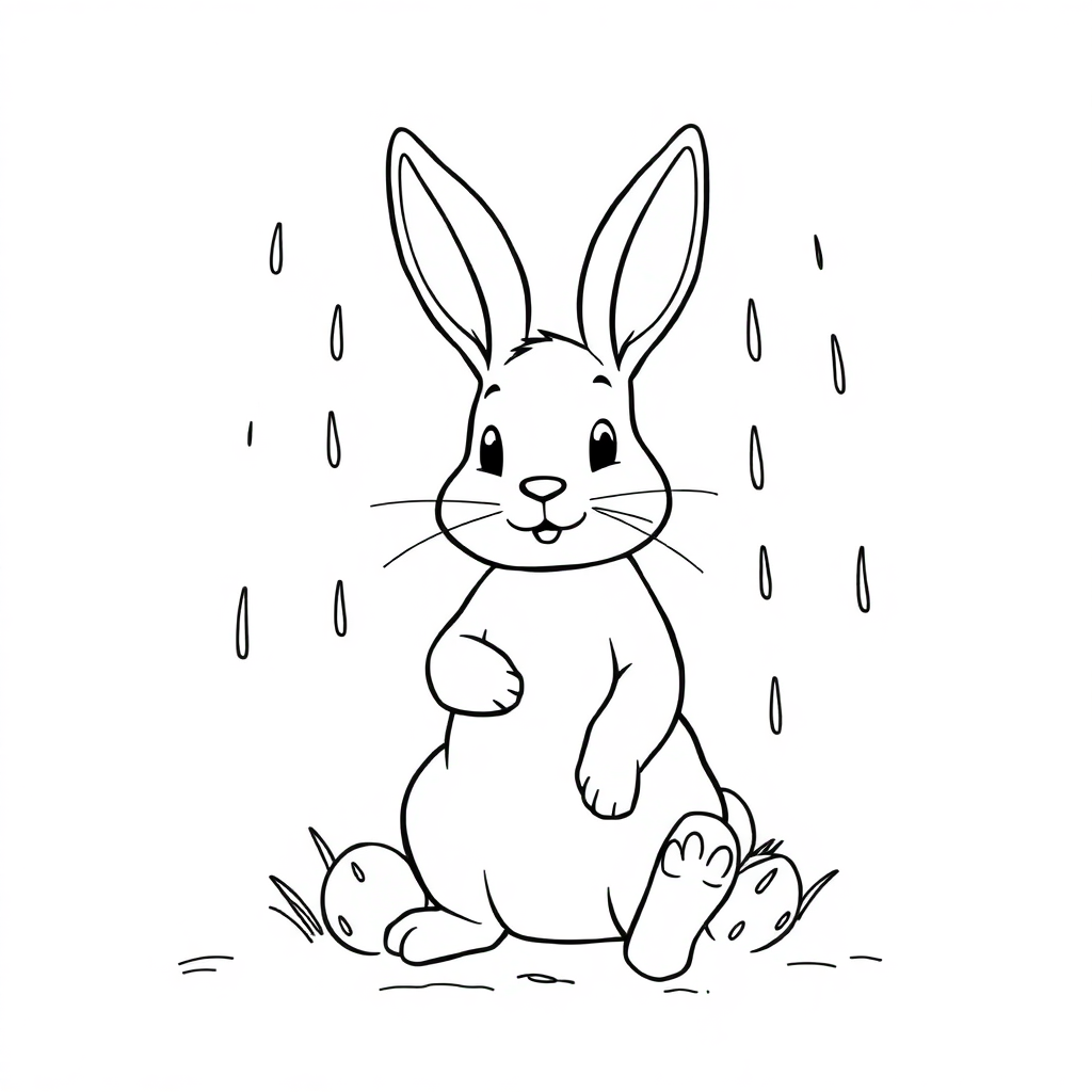 Easter Bunny In Rain Coloring Page