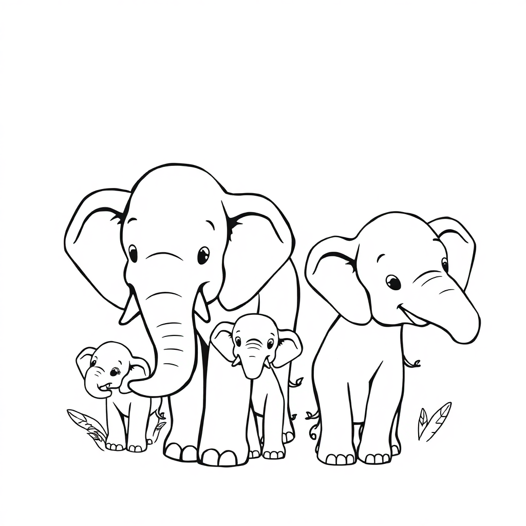 Elephant Family Coloring Page