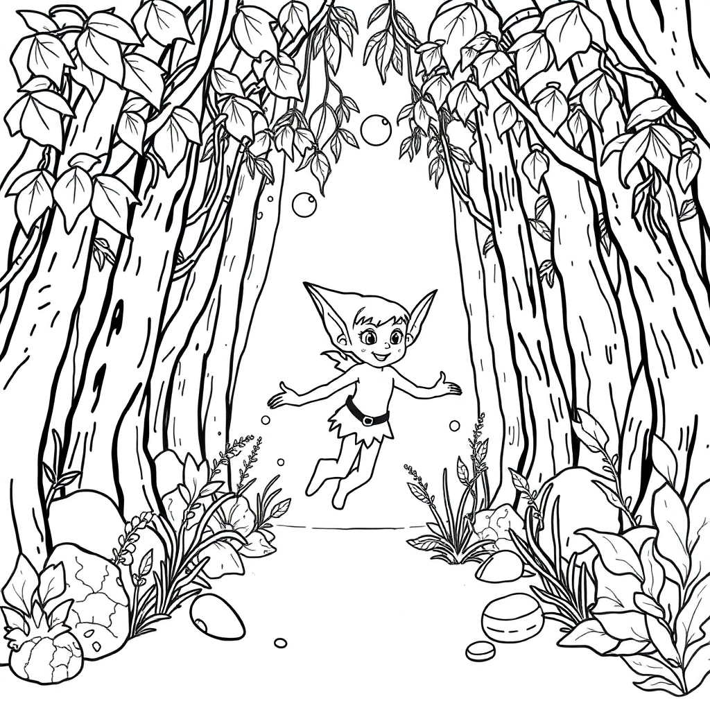 Elf In Forest Underwater Coloring Page
