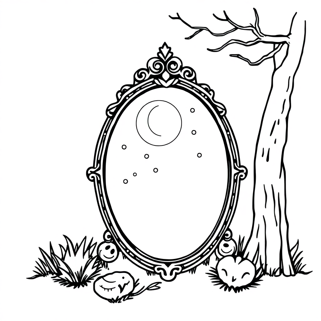 Enchanted Mirror At Night Coloring Page