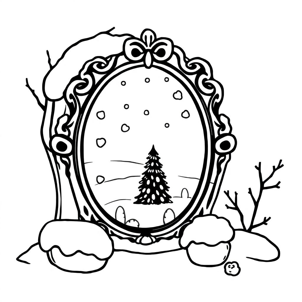 Enchanted Mirror In Winter Coloring Page