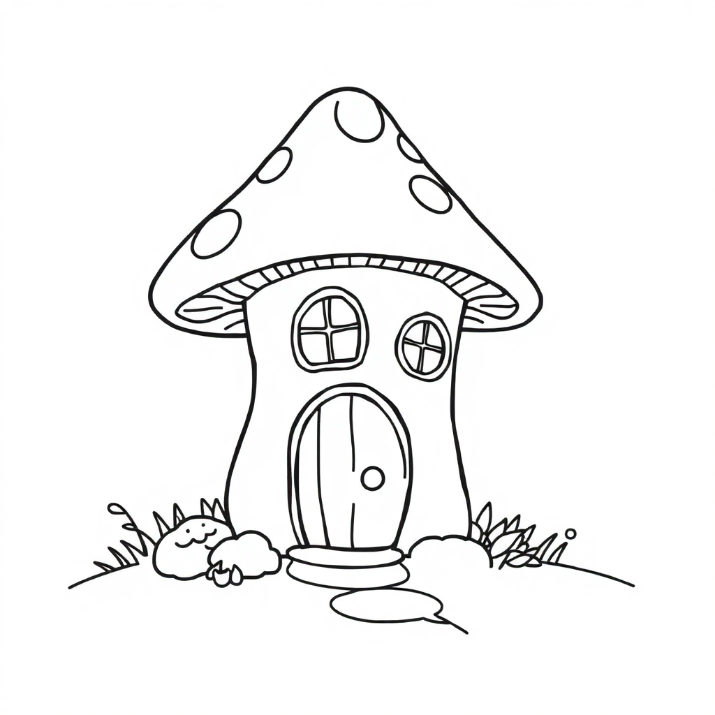 Fairy Mushroom House At Sunset Coloring Page