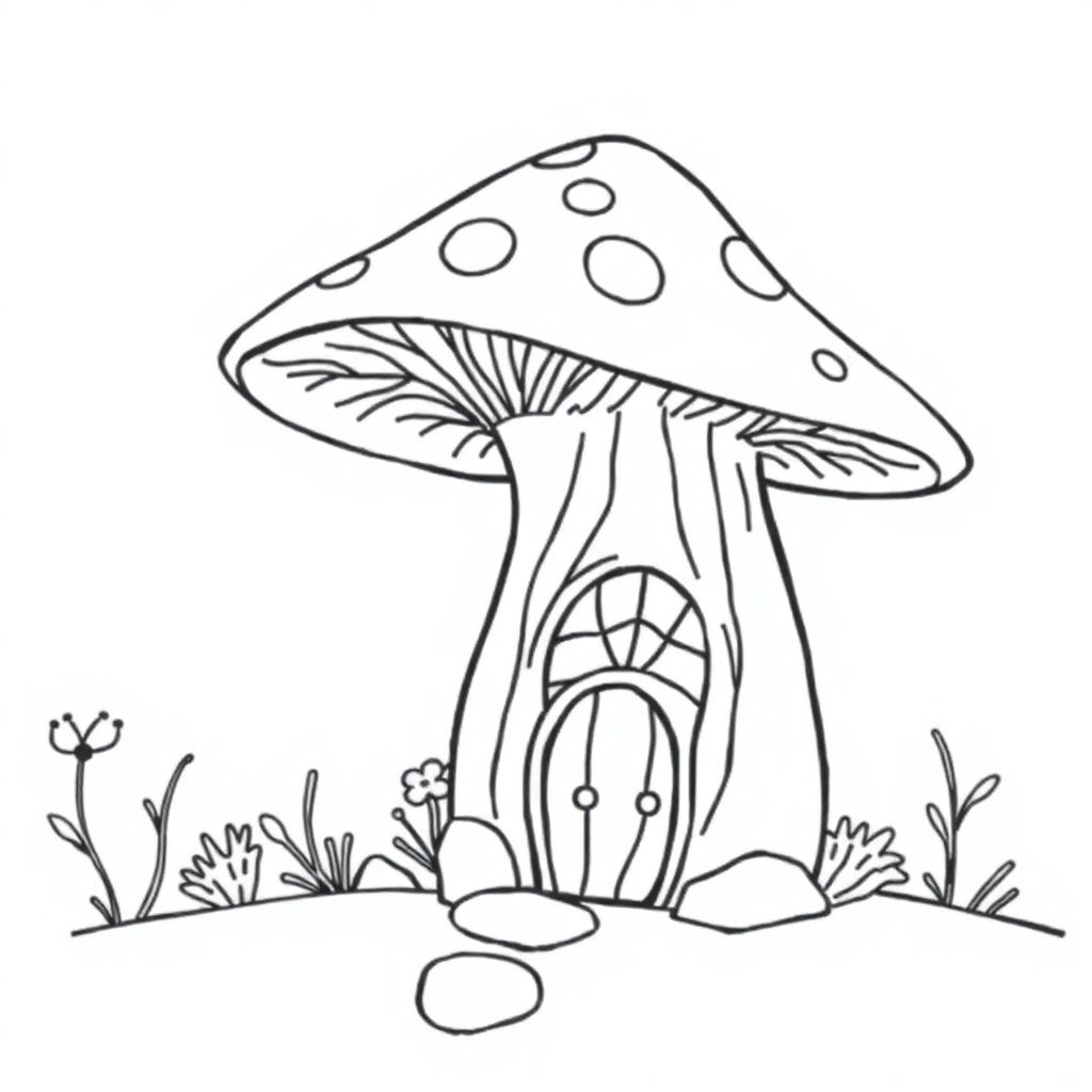 Fairy Mushroom House Underwater Coloring Page
