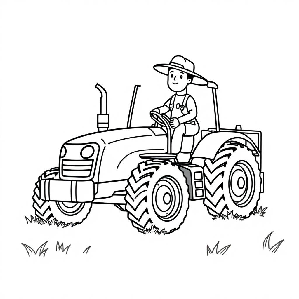 Farmer With Tractor Coloring Page