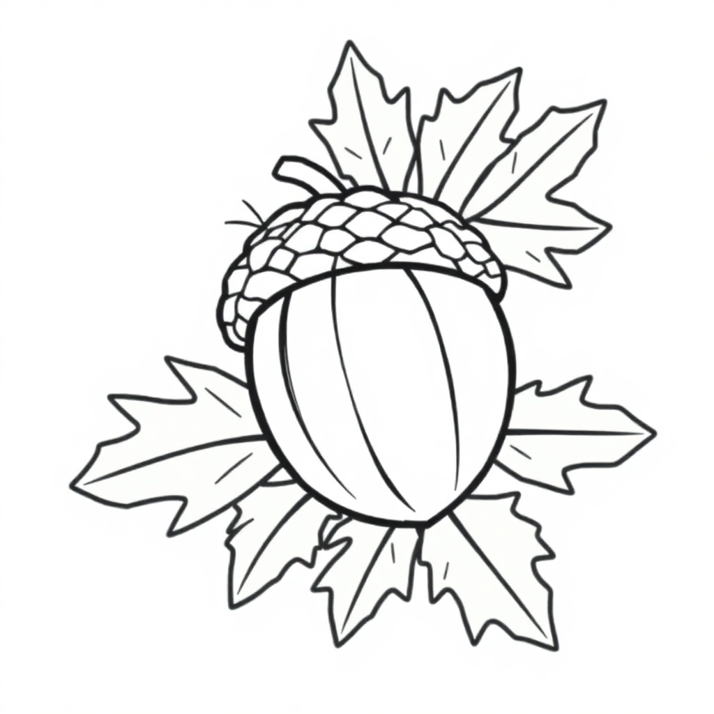 Fierce Acorn And Oak Leaves Coloring Page