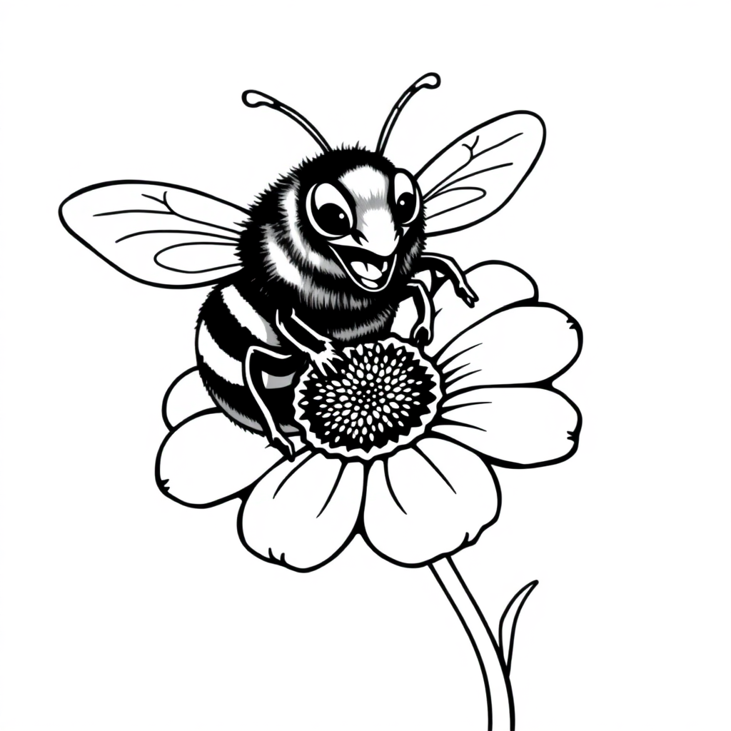 Fierce Bee On Flower Coloring Page