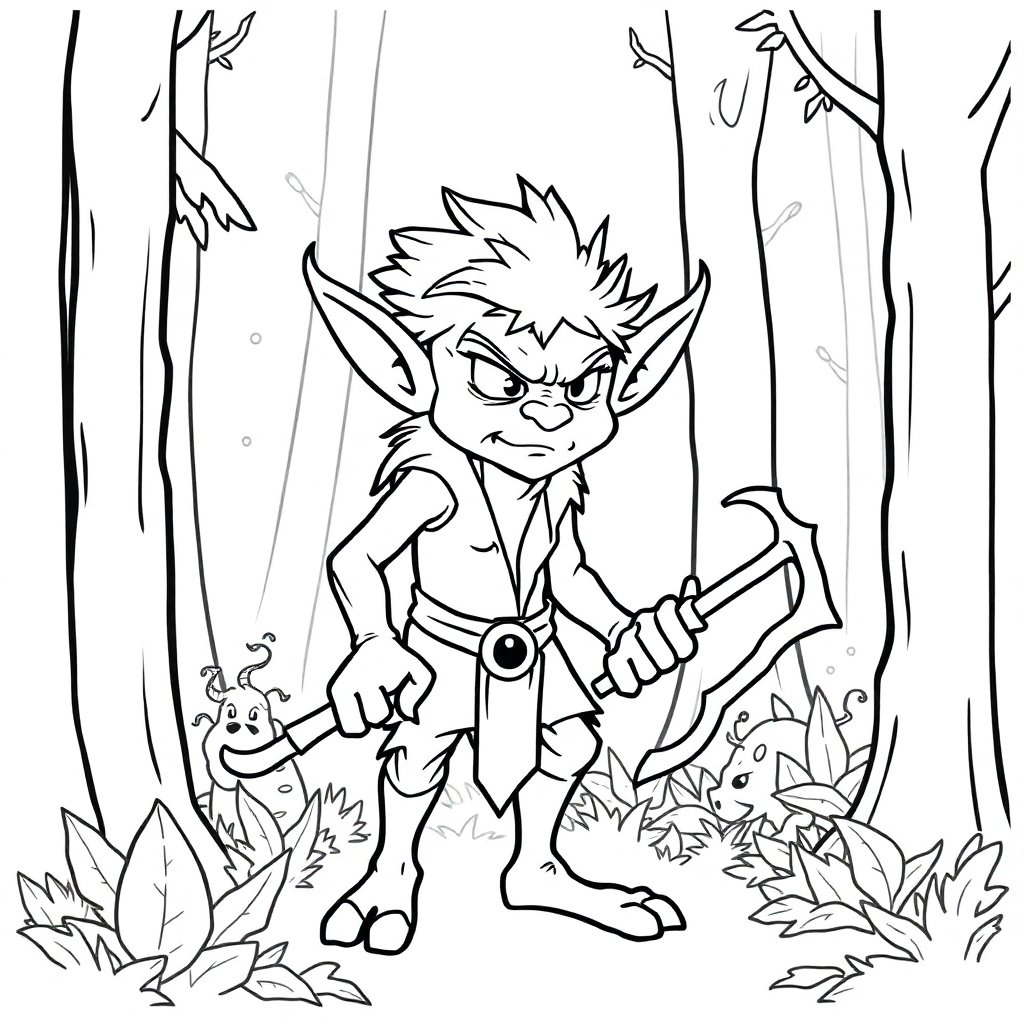 Fierce Elf In Forest Coloring Page
