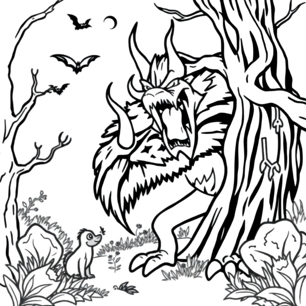 Fierce Magical Forest Coloring Page