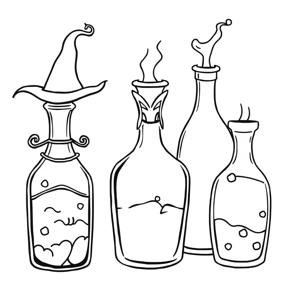 Fierce Magical Potion Bottles Coloring Page