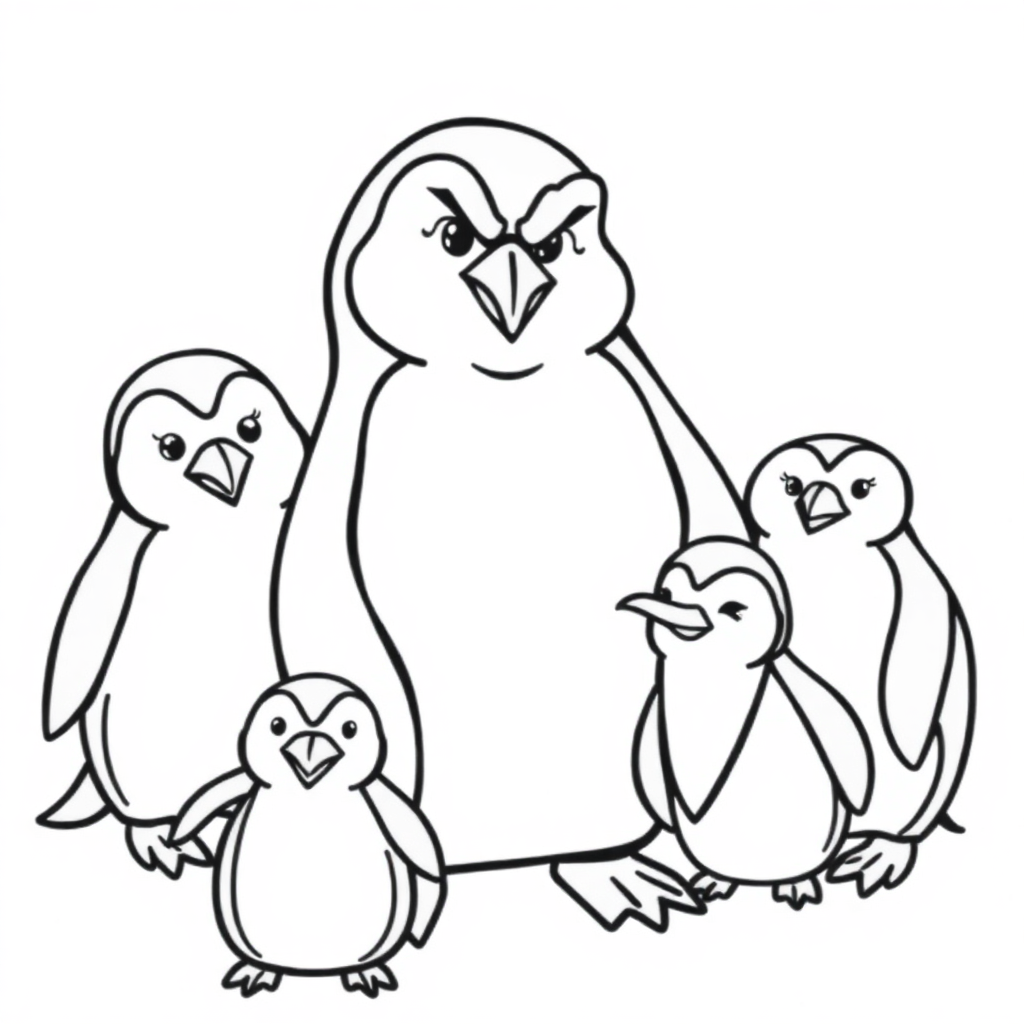 Fierce Penguin Family Coloring Page
