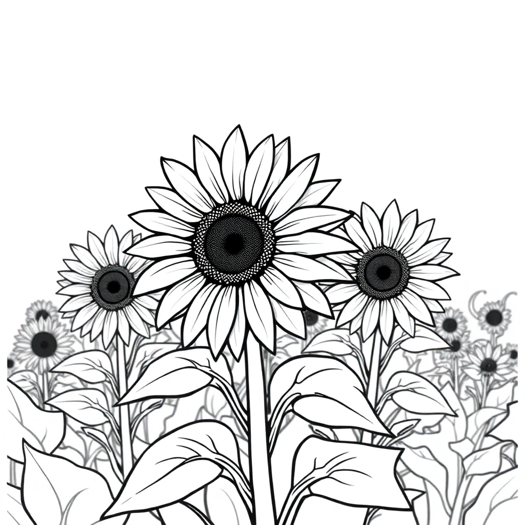 Fierce Sunflower Field Coloring Page