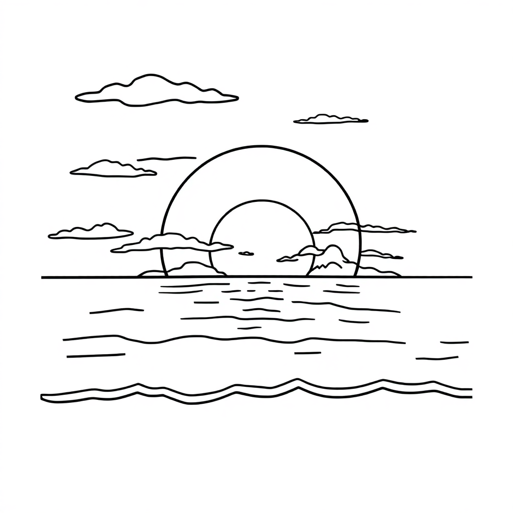 Fierce Sunset Over Ocean Coloring Page