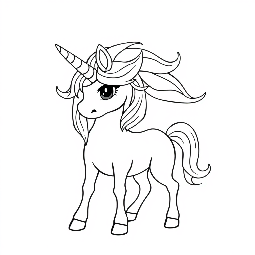 Fierce Unicorn With Rainbow Mane Coloring Page