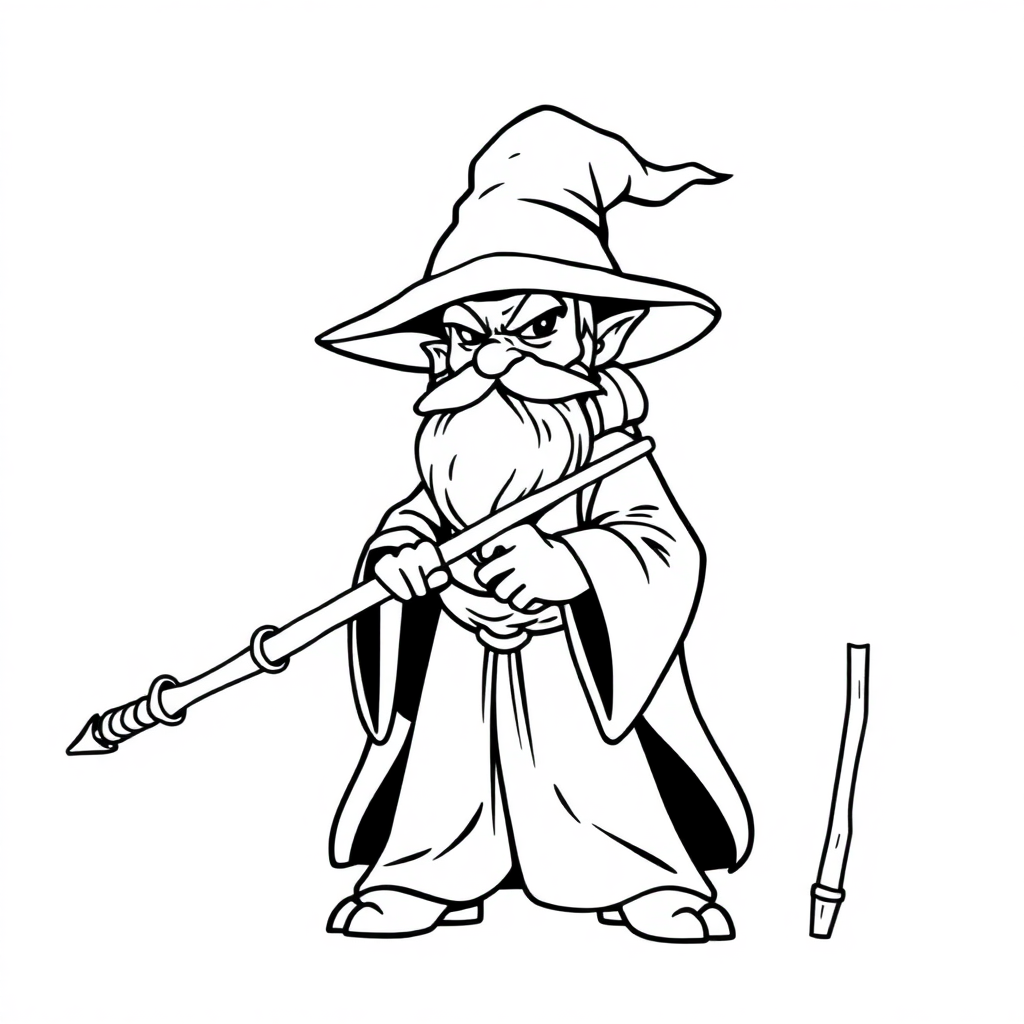 Fierce Wizard With Staff Coloring Page