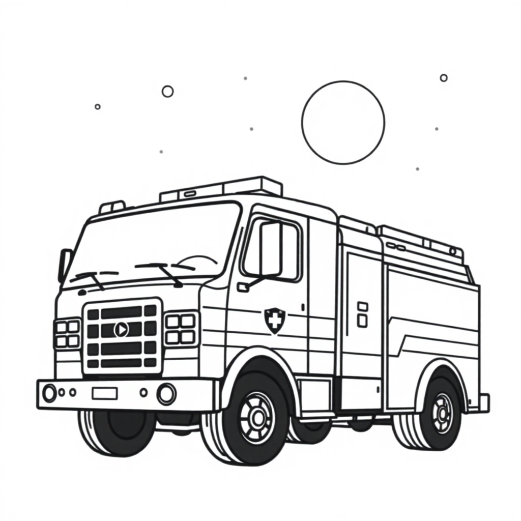 Fire Truck At Night Coloring Page