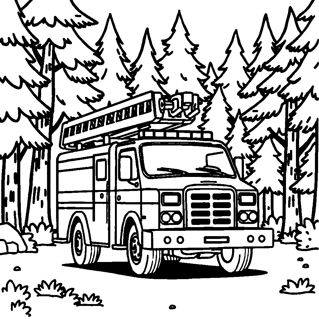 Fire Truck In Forest Coloring Page
